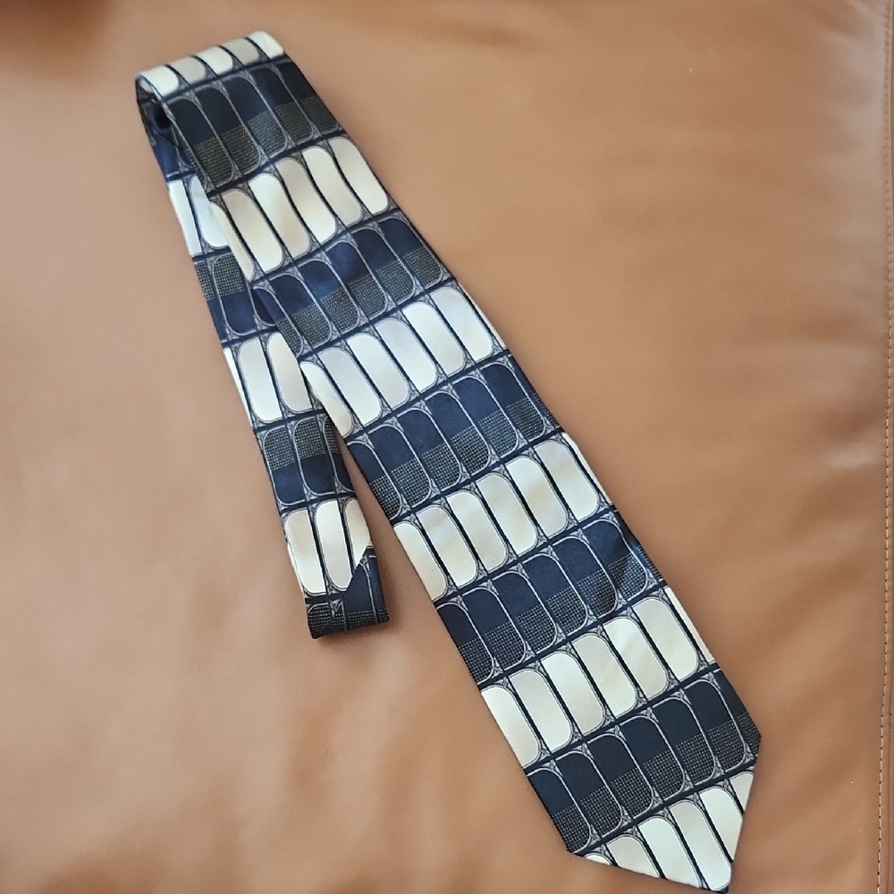 Giorgio Brutini Black and Cream Striped Tie, 100% Silk